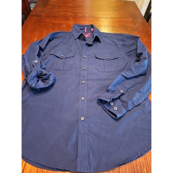 Bruno New York Button-Up Long Sleeve Blouse Dark Blue (A586) - Picture 2 of 6